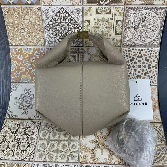 Polene Beri Taupe Textured Leather Crossbody Bag